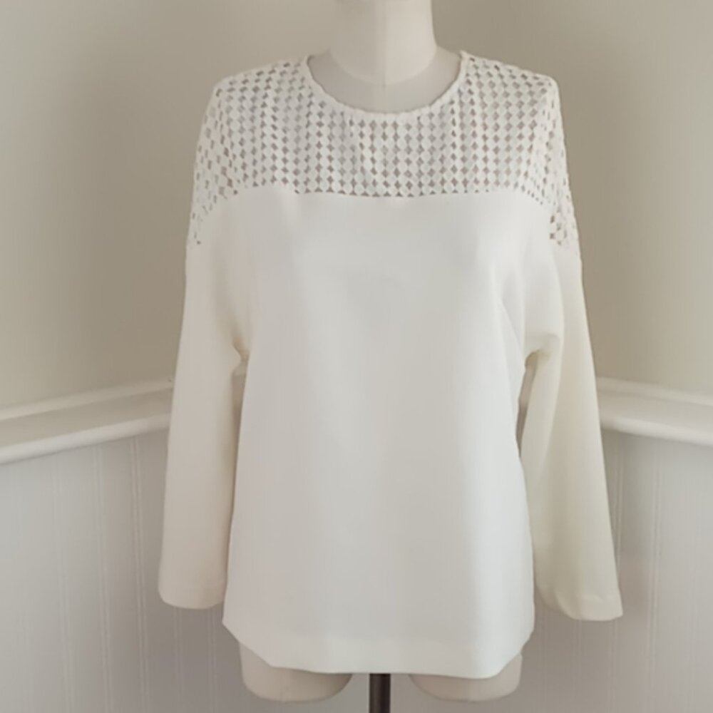 NEW Reiss White Half Eyelet Long Sleeves Shirt in White size 8
